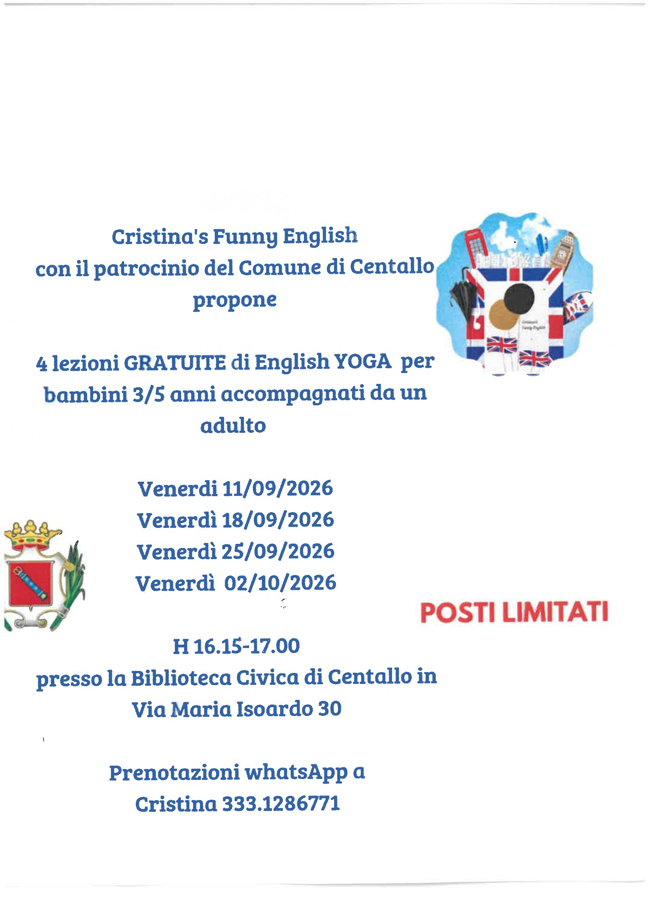 4 lezioni gratuite di English YOGA per bambini 3/5 anni accompagnati da un adulto